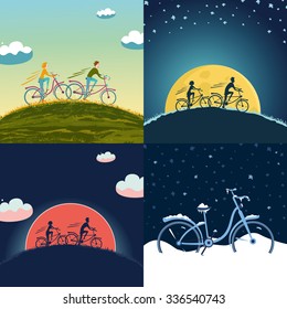 Backgrounds set with a cycling people. Different seasons and time of day.