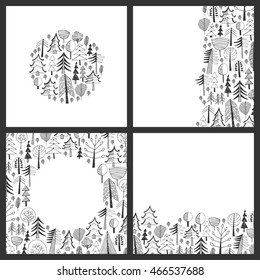 Backgrounds set - Forest. Hand drawn style.