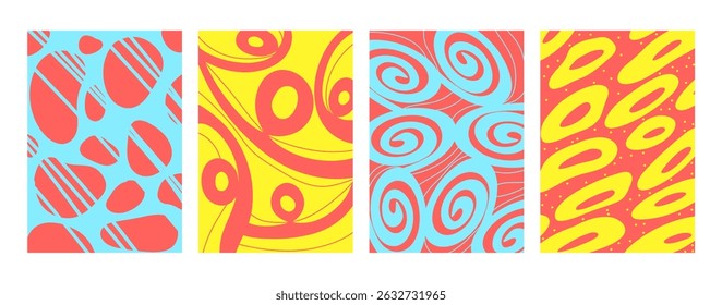 Hintergründe gesetzt. Moderne bunte Textur mit gekrümmten Linien Flecken und Formen. Vektorgrafik
