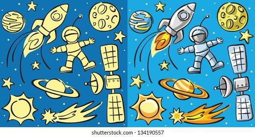 backgrounds with space doodles - vector illustration, seamless