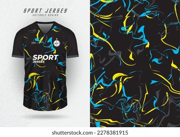 Backgrounds for sports jersey, soccer jerseys, running jerseys, racing jerseys, yellow-blue wave pattern on black background.