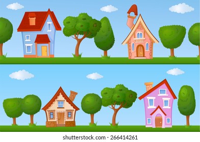 Backgrounds of summer streets with fabulous houses and trees
