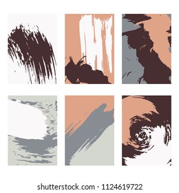 Backgrounds for text. Abstract drawing. Vector set of backgrounds for design of postcards, posters, banners, vouchers, flyers, covers. Modern style. Brush strokes, dynamic