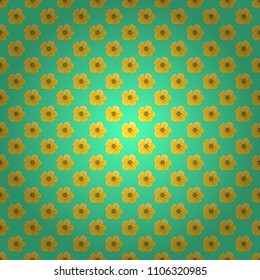 For backgrounds, textiles, wrapping papers, greeting cards. Vector illustration. Romantic seamless pattern with watercolor bouquet of abstract cosmos flowers in yellow, blue and green colors.