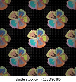 For backgrounds, textiles, wrapping papers, greeting cards. Vector illustration. Romantic seamless pattern with watercolor bouquet of abstract cosmos flowers in beige, black and gray colors.