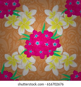 For backgrounds, textiles, wrapping papers, greeting cards. Vector illustration. Romantic seamless pattern with watercolor bouquet of abstract forget-me-not flowers on a brown background.