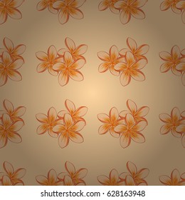 For backgrounds, textiles, wrapping papers, greeting cards. Vector illustration. Romantic seamless pattern with watercolor bouquet of abstract plumeria flowers on a beige background.