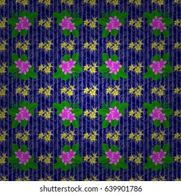 For backgrounds, textiles, wrapping papers, greeting cards. Vector illustration. Romantic seamless pattern with watercolor bouquet of abstract plumeria flowers on a blue background.