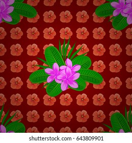 For backgrounds, textiles, wrapping papers, greeting cards. Vector illustration. Romantic seamless pattern with watercolor bouquet of abstract plumeria flowers on a red background.