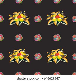 For backgrounds, textiles, wrapping papers, greeting cards. Vector illustration. Romantic seamless pattern with watercolor bouquet of abstract flowers in blue, pink and green colors.