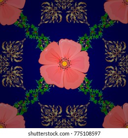 For backgrounds, textiles, wrapping papers, greeting cards. Vector illustration. Romantic seamless pattern with watercolor bouquet of abstract cosmos flowers in blue, pink and green colors.