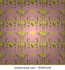 For backgrounds, textiles, wrapping papers, greeting cards. Vector illustration. Romantic seamless pattern with watercolor bouquet of abstract flowers in yellow and brown colors.