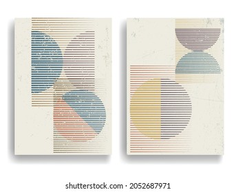 Backgrounds with various geometric elements in modern art style . Minimal design with geometric shapes . Trendy set of backgrounds . Vector illustration .