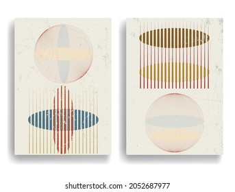 Antecedentes con varios elementos geométricos en un estilo de arte moderno. Diseño mínimo con formas geométricas. Un conjunto moderno de antecedentes. Ilustración del vector.