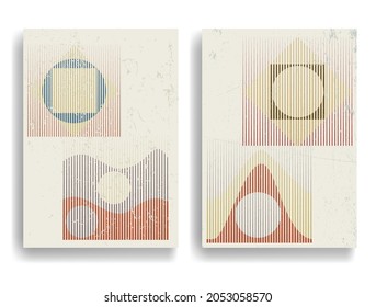 Backgrounds with various geometric elements in modern art style . Wall art . Abstract creative composition .Minimal design with geometric shapes . Wall decoration . Vector illustration .
