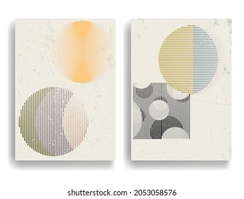 Backgrounds with various geometric elements in modern art style . Wall art . Abstract creative composition .Minimal design with geometric shapes . Wall decoration . Vector illustration .