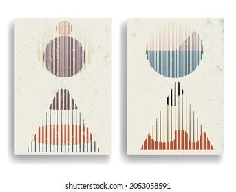 Backgrounds with various geometric elements in modern art style . Wall art . Abstract creative composition .Minimal design with geometric shapes . Wall decoration . Vector illustration .