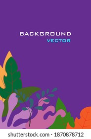 Background,vector illustration,various types of leaves,purple background.