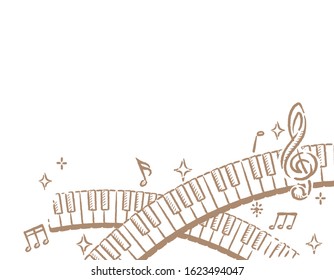 Backgroung with keyboard and abstract musical notes. Vector illustration.