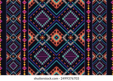 Backgroung vector seamless Geomatric Pattern, Ikat seamless pattern, geometric design, motif ethnic handmade, Ikat ethnic tribal, boho colors seamless wallpaper. Ethnic Ikat abstract background art.