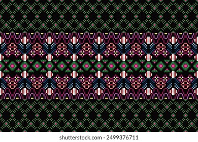 Backgroung vector seamless Geomatric Pattern, Ikat seamless pattern, geometric design, motif ethnic handmade, Ikat ethnic tribal, boho colors seamless wallpaper. Ethnic Ikat abstract background art.