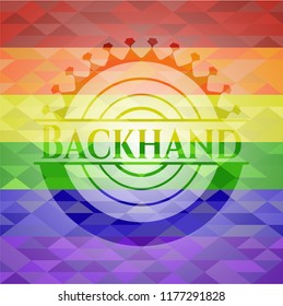 Backhand emblem on mosaic background with the colors of the LGBT flag