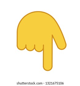 Backhand index pointing down color icon. Turn back finger pointer. Hand gesture emoji. Isolated vector illustration