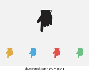 Backhand index pointing down vector icon. Illustration hand emoji emoticon pointing down. Set of colorful flat design icons. 