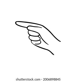 Backhand index pointing gesture human hand. Vector doodle illustration.