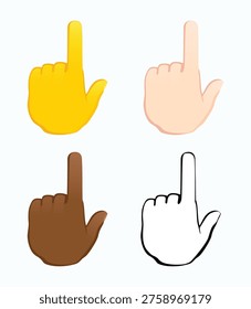 Backhand index pointing up icon of various skin tones. Hand gesture emoji vector illustration.