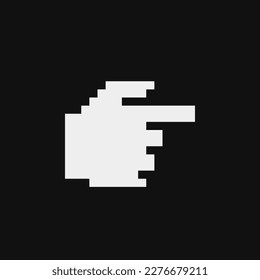 Backhand index pointing right. Direction hand icon. Video game sprite. Pixel art style. Isolated vector illustration.