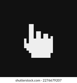 Backhand index pointing up. Finger up. Video game sprite. Pixel art style. Isolated vector illustration.