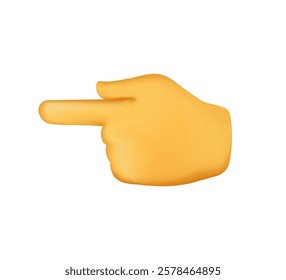 Backhand Pointing left emoji. Hand pointer realistic 3D cartoon illustration. Hand gesture for web, banner, poster, print. Touch or click sign vector