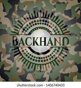 Backhand written on a camouflage texture. Vector Illustration. Detailed.