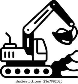 backhoe with bucket and cab vector color icon design, Handyman Services symbol, House Repairing sign, Civil Engineering and Building Contractor stock illustration, Heavy Excavators Digging concept