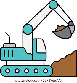 backhoe with bucket and cab vector color icon design, Handyman Services symbol, House Repairing sign, Civil Engineering and Building Contractor stock illustration, Heavy Excavators Digging concept