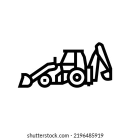 Backhoe Construction Car Vehicle Line Icon Vector. Backhoe Construction Car Vehicle Sign. Isolated Contour Symbol Black Illustration