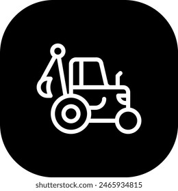 Maquinaria de construcción de retroexcavadora con estilo de contorno de línea rellena negra. construcción, equipo, excavadora, máquina, industrial, industria, cargador. Ilustración vectorial