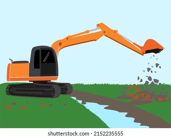 backhoe digging in the river.