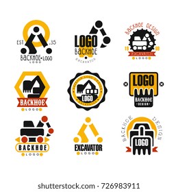 Backhoe and excavator logo design set vector Illustrations
