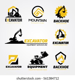  Backhoe Excavator logo Set.