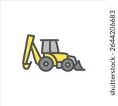 Backhoe filled outline icon. construction vehicle color line illustration.