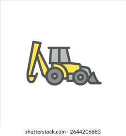 Backhoe filled outline icon. construction vehicle color line illustration.