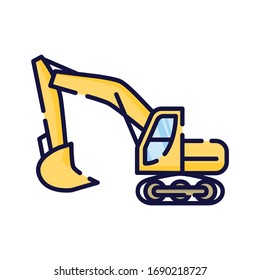 Backhoe filled-outline simple icon in white isolated background. Excavator illustration. Yellow vehicle clip art.