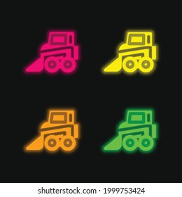Backhoe four color glowing neon vector icon