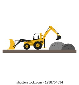 Backhoe and gravel on construction zone