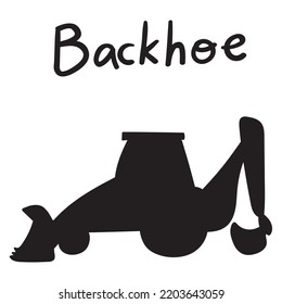 Backhoe. Hand Drawn Illustration. Heavy Equipment. Silhouette Icon On White Background.