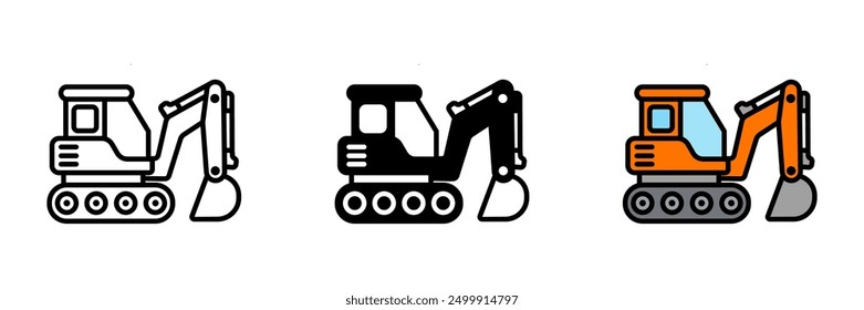  Backhoe icon, Heavy-duty excavation equipment with a front loader and rear digger, ideal for construction and digging tasks.