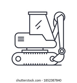 Backhoe icon, linear isolated illustration, thin line vector, web design sign, outline concept symbol with editable stroke on white background.