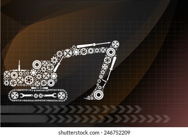 Backhoe icon of tractor from gears. vector eps10